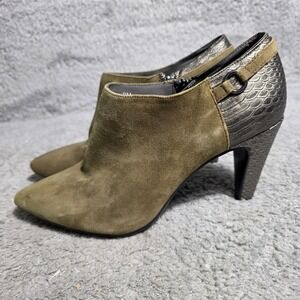 Bandolino Women's Olive Suede Snake Print Heel Ankle Booties‎ Size 9M